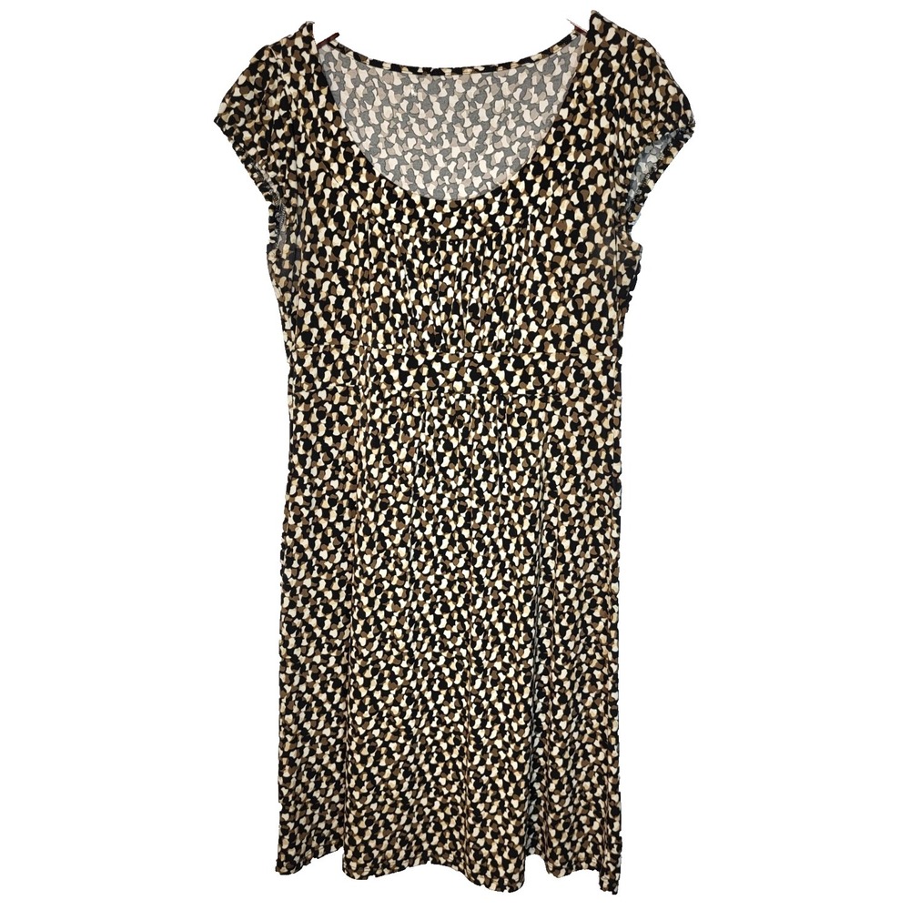 Maternity Dress Black/Brown/Tan‎ Geometric Print Gathered Bust Size Large